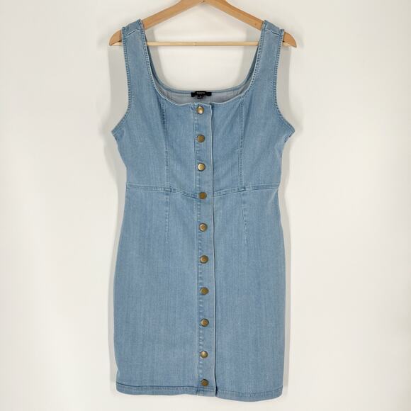 Blashe Denim Tank Dress Junior Large Light Wash Blue Stretch Sheath Sleeveless - Picture 1 of 8